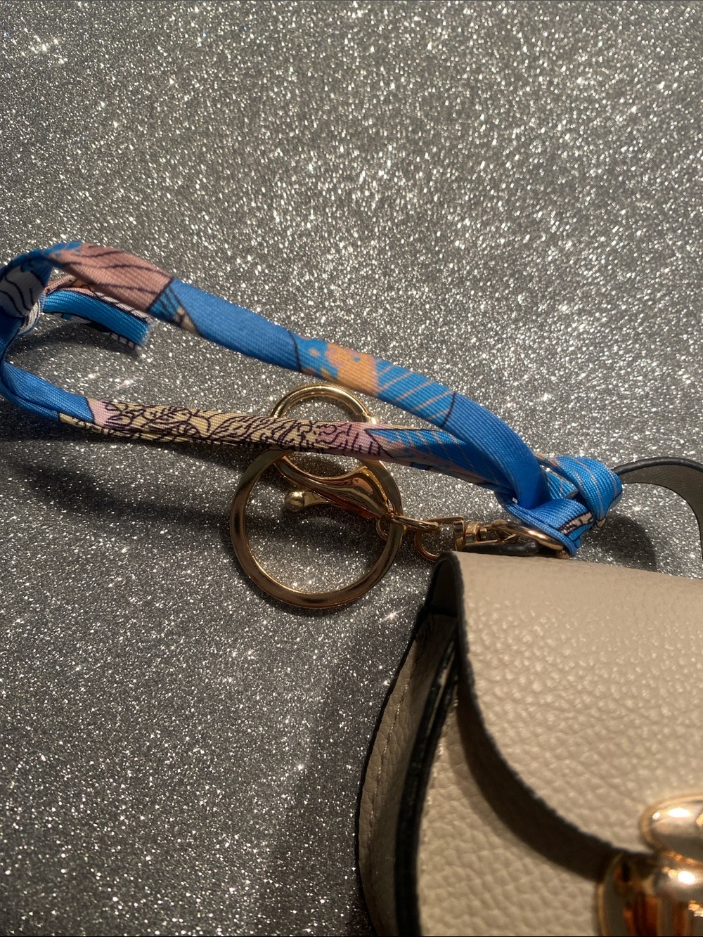 Mini Pebbled Leather Crossbody Bag Keychain - Beige - Picture 4 of 4